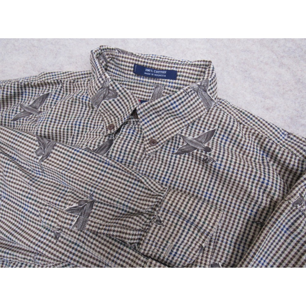 Chaps Ralph Lauren Mens Large Houndstooth Mallard Duck Print Button Down Shirt
